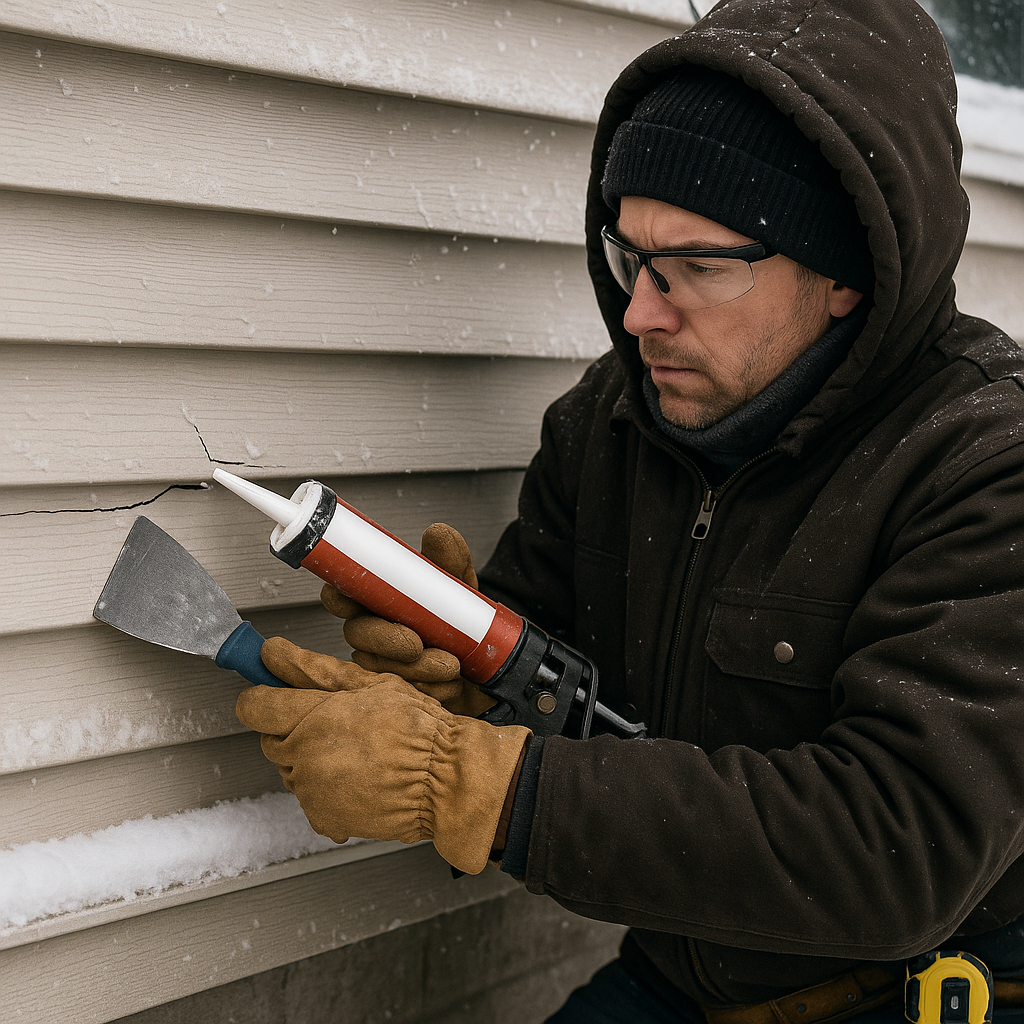 A close-up of a professional contractor in winter