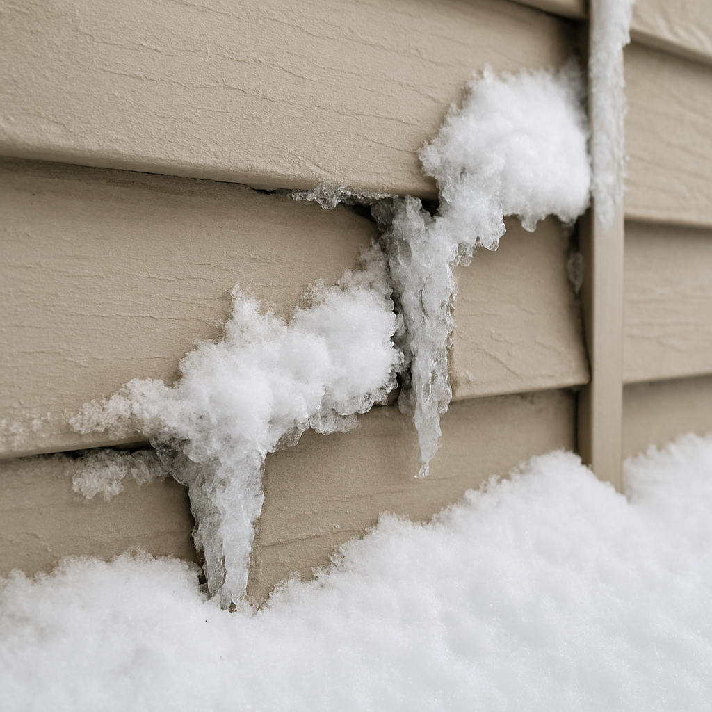 A close-up view of snow and ice accumulating aroun
