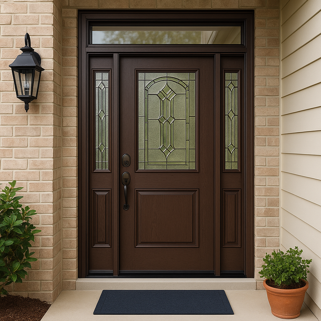 A freshly upgraded front door featuring quality ha