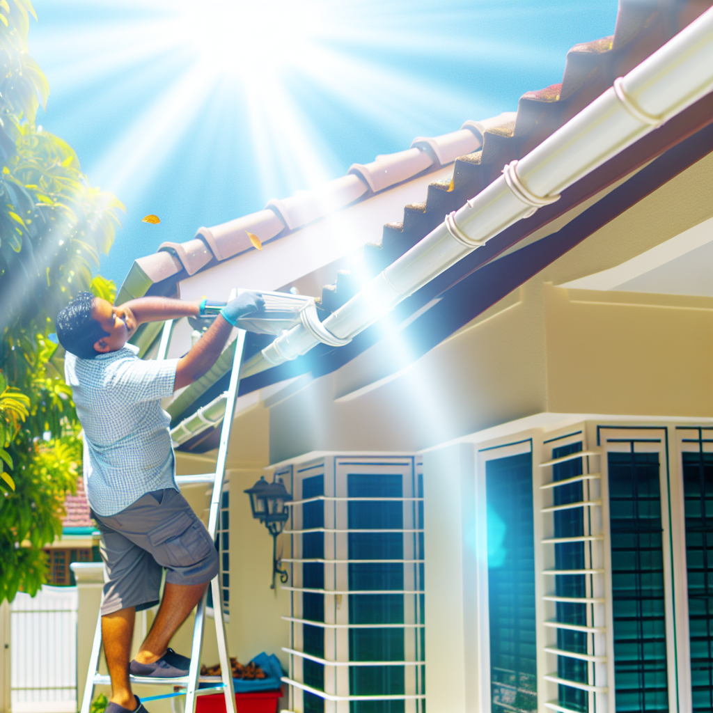 A homeowner easily cleaning gutter guards on a sun