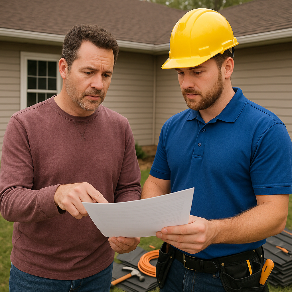 A homeowner reviewing documentation with a profess