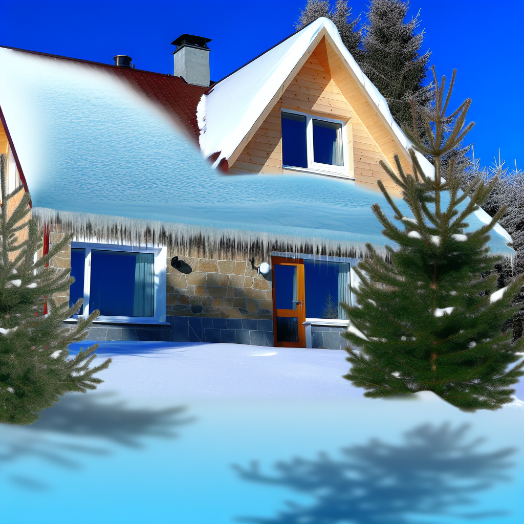 A picturesque winter scene showing a house with a 