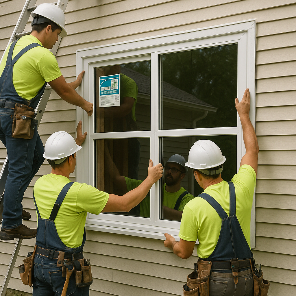 A professional construction crew installing new en