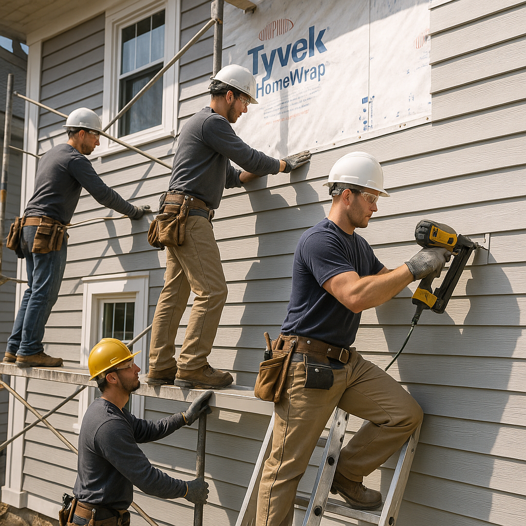 A professional crew installing premium vinyl or fi