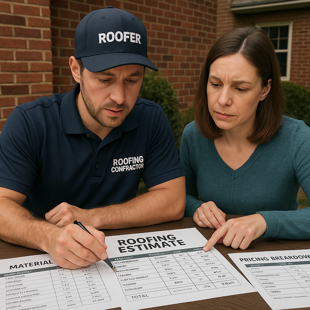 A professional roofing contractor reviewing detail
