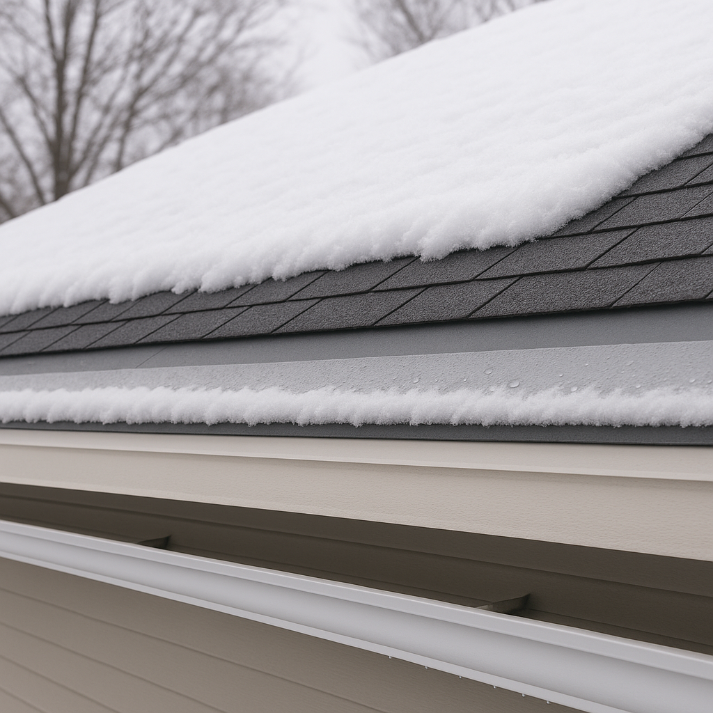 A residential roof with clear eaves and properly i