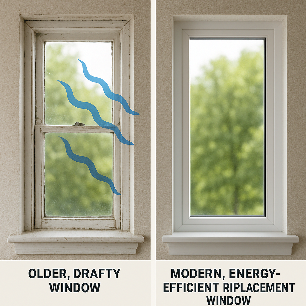 A side-by-side comparison showing an older, drafty