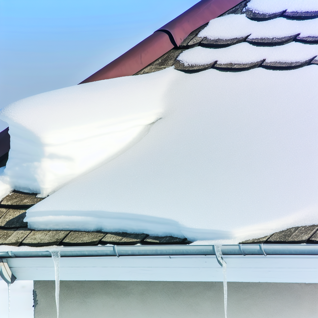 A snow-covered roof with visible ice dams forming 