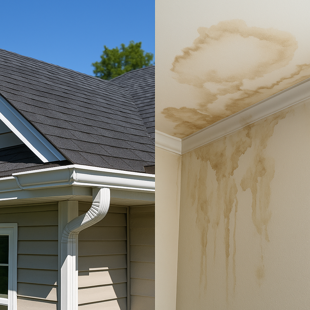 A split-screen comparison showing a well-maintaine