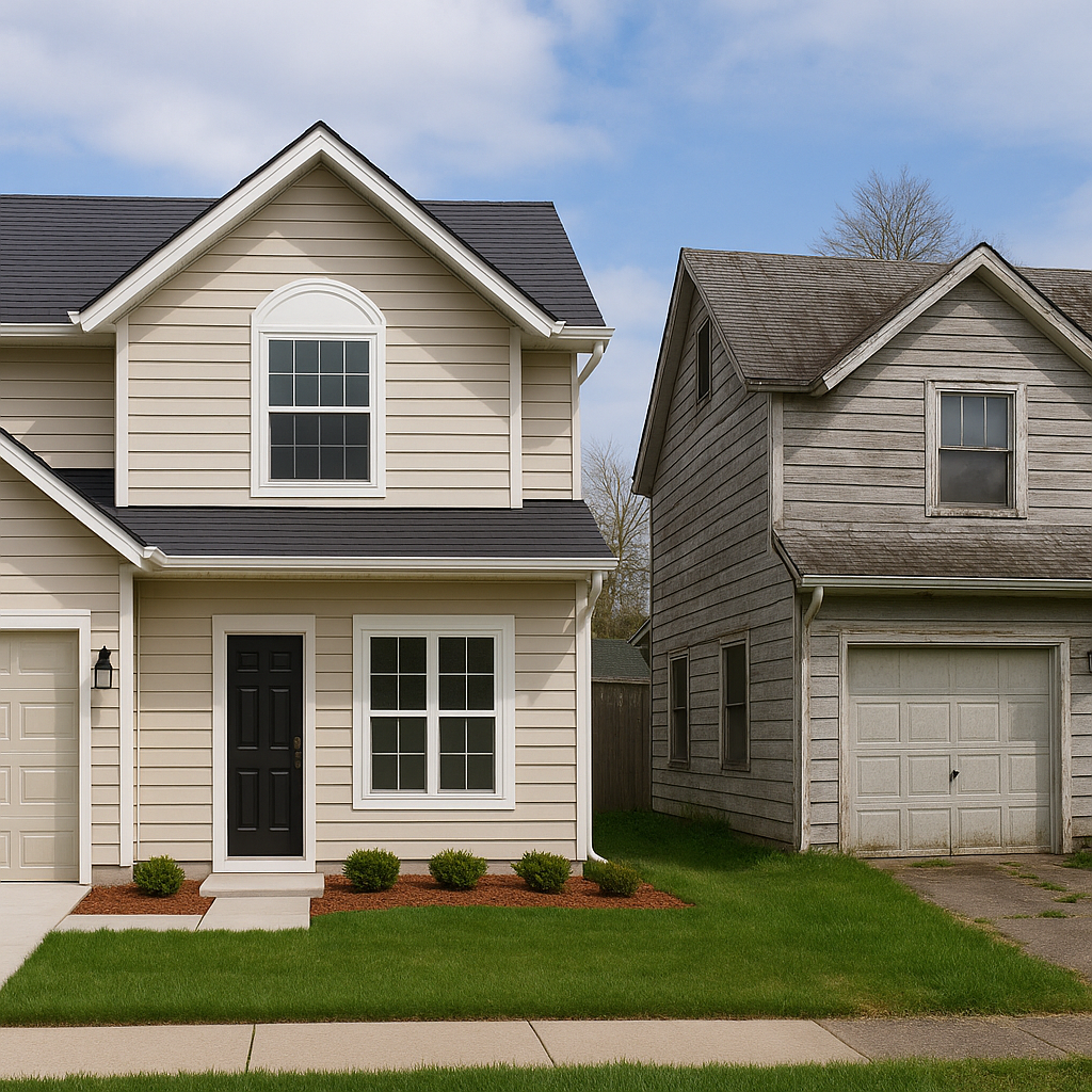 A well-maintained home exterior with new roofing,