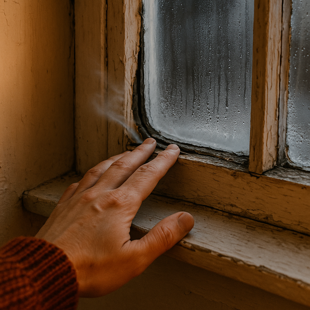 Close-up view of a homeowners hand feeling cold a