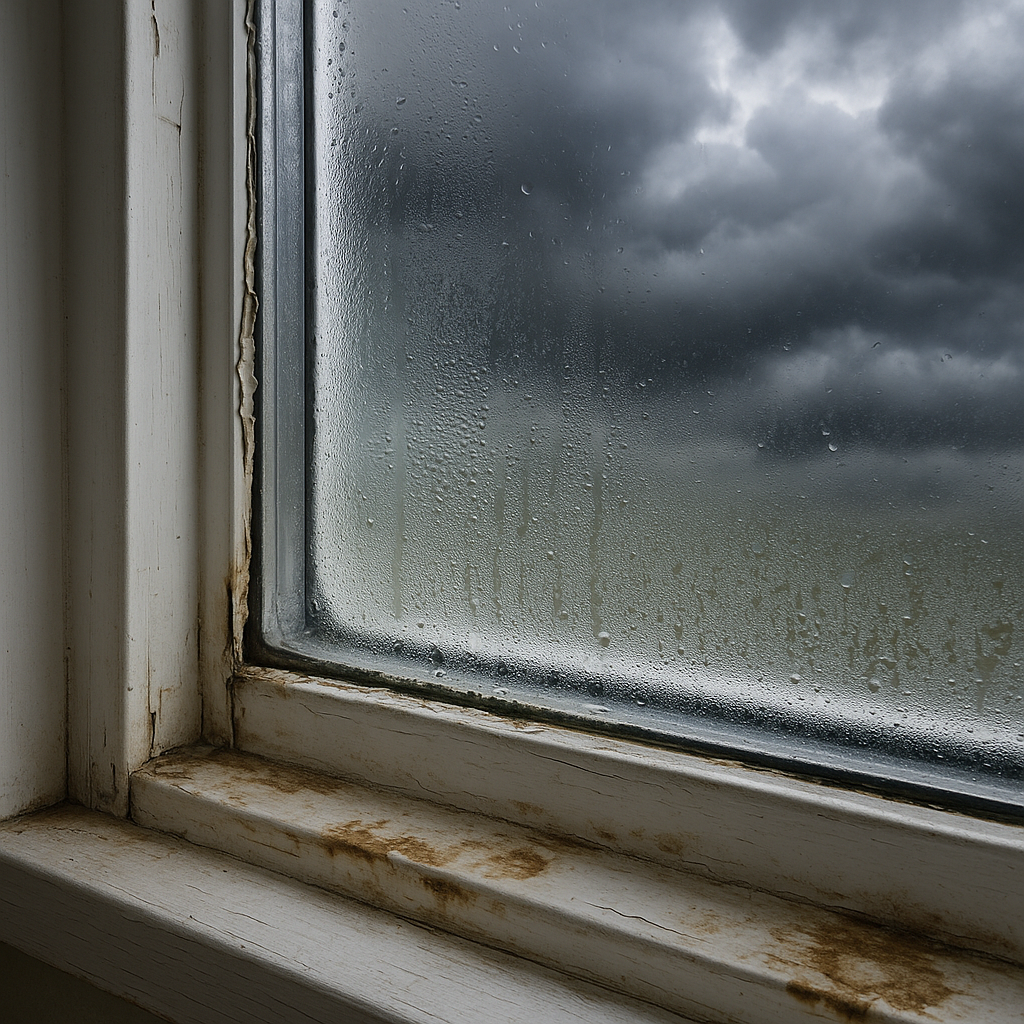 Close-up view of a residential window showing visi
