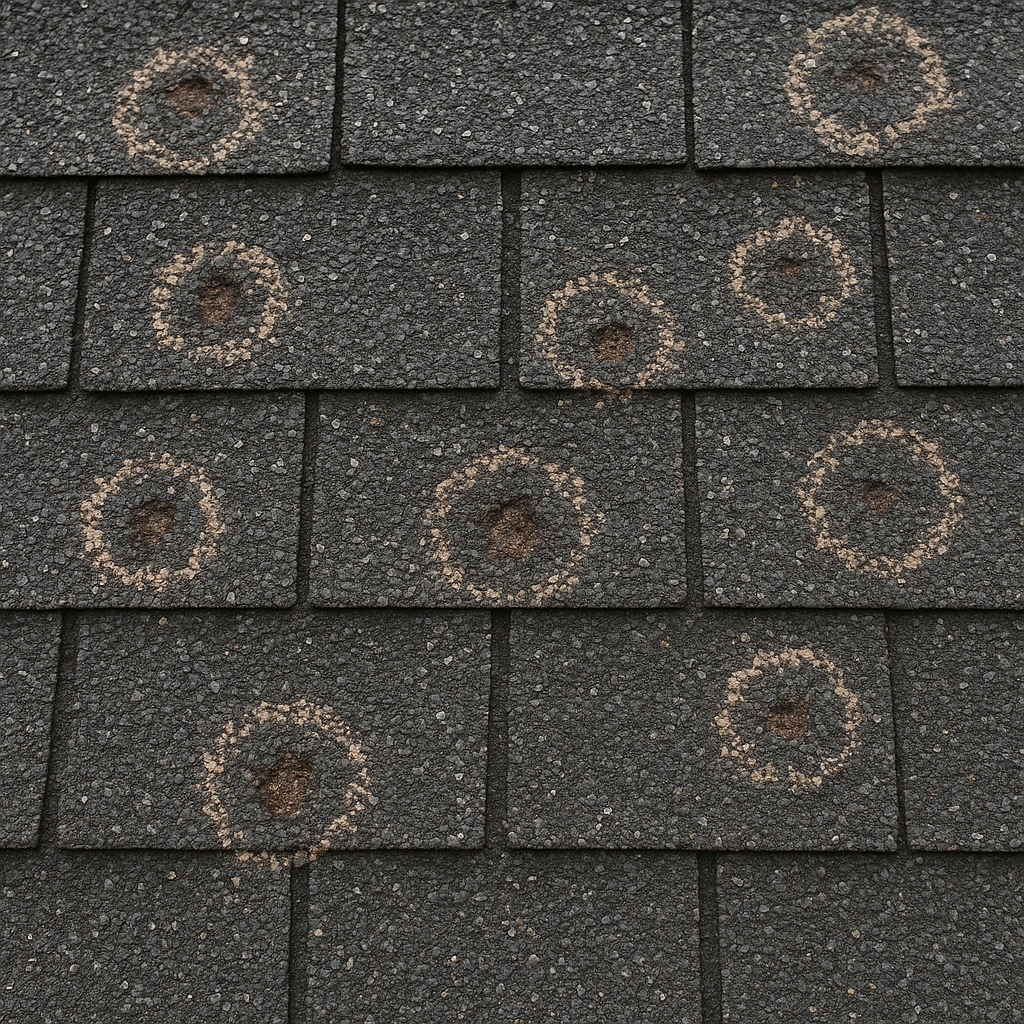 Close-up view of asphalt shingle roofing showing c